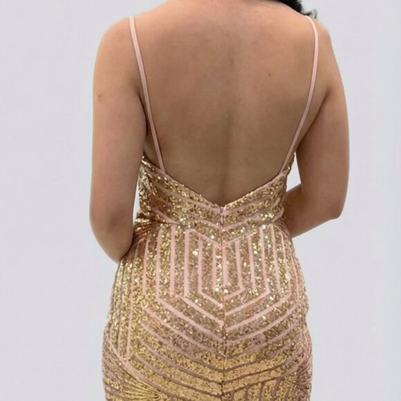 Jasz Couture Nude Copper Sequin Tulle Skirt Mermaid Gown - Picture 3 of 6